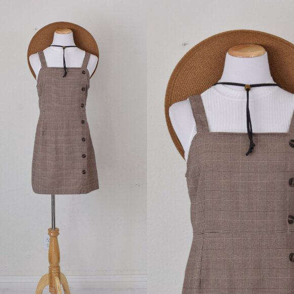 Mixed Threads Brown‎ Plaid Romper Dress Size L - Picture 1 of 12